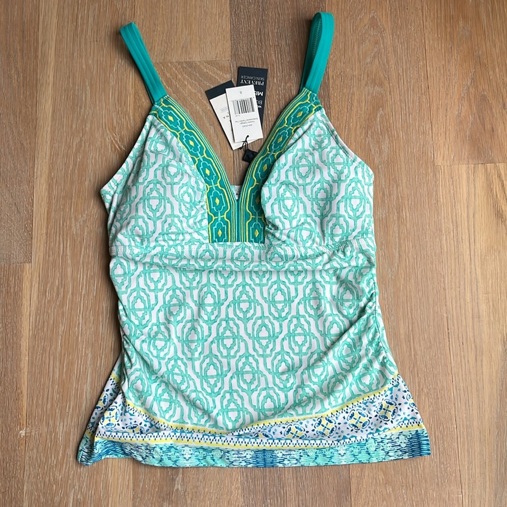 NWT. Cabana Life. Coastal Cottage Aqua Embroidered Tankini Swim Tank Top. UPF50+ - Picture 6 of 9